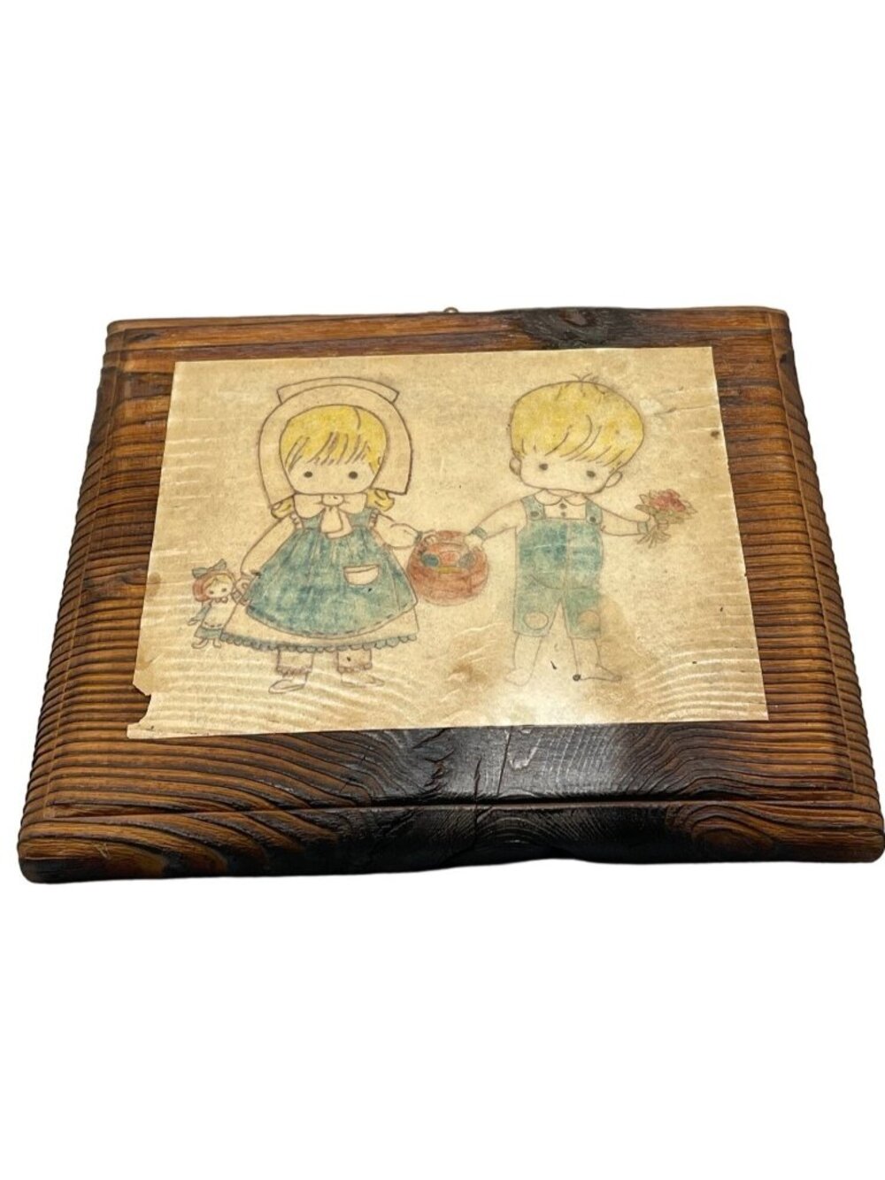 vintage sweet heart art work wall plaque print kids wooden boy girl blue READ